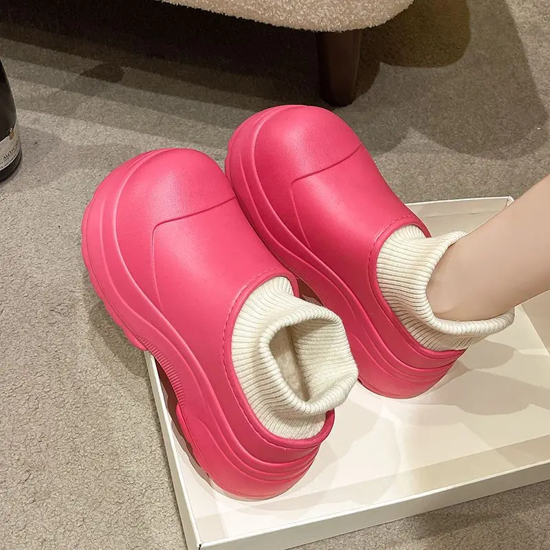 

Socks bag and waterproof cotton slippers Women's winter non-slip outer wear warm plush cotton slippers