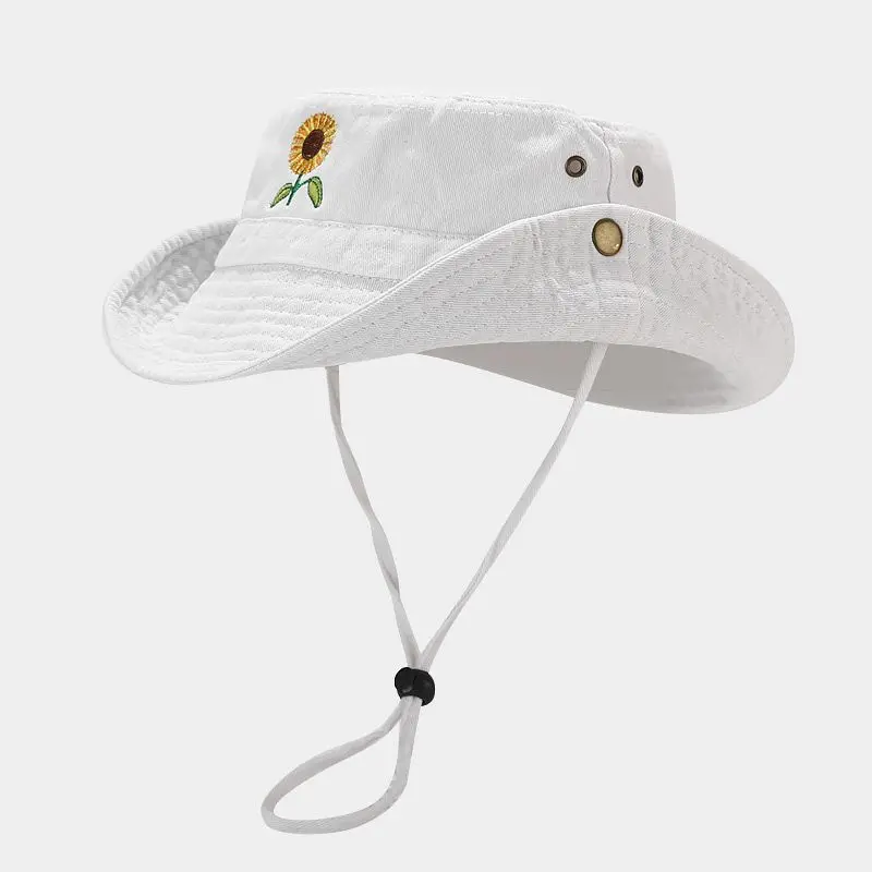 Four Seasons Cotton Flower Embroidery Bucket Hat Fisherman Hat Outdoor Travel Sun Cap For Men And Women 171