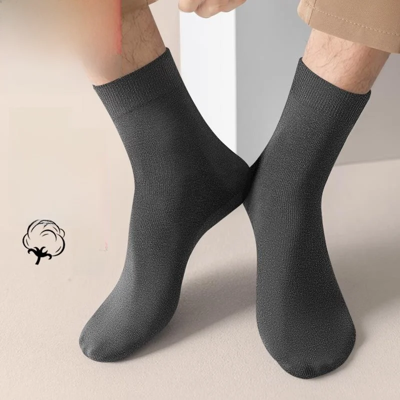 Business Men's Long Tube Socks Pure Color Cotton Anti-Odor Sweat Absorption Mid-Calf Autumn Winter Style Black Color