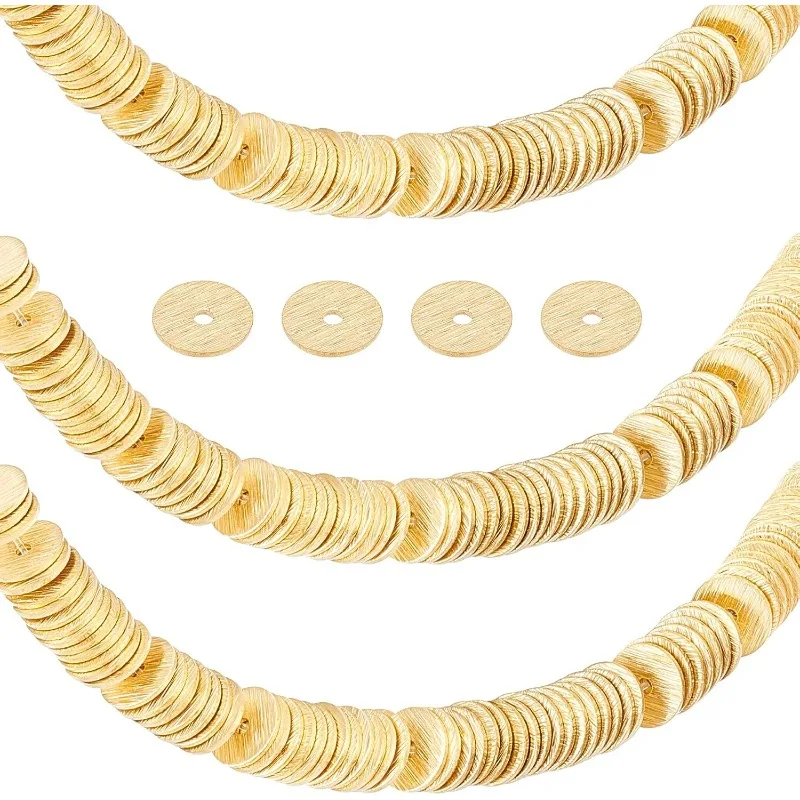 300pcs Heishi Disc Beads 6mm Brass Loose Golden Rondelle Spacer Long-Lasting Beads Round Jewelry for Necklace