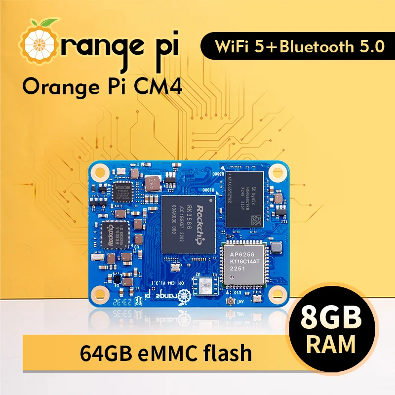 Orange Pi CM4 8GB RAM 64GB EMMC WiFi5+BT5.0 BLE Orange Pi Compute Module 4 Rockchip RK3566 Orangepi CM4 Core Board Raspberry Pi