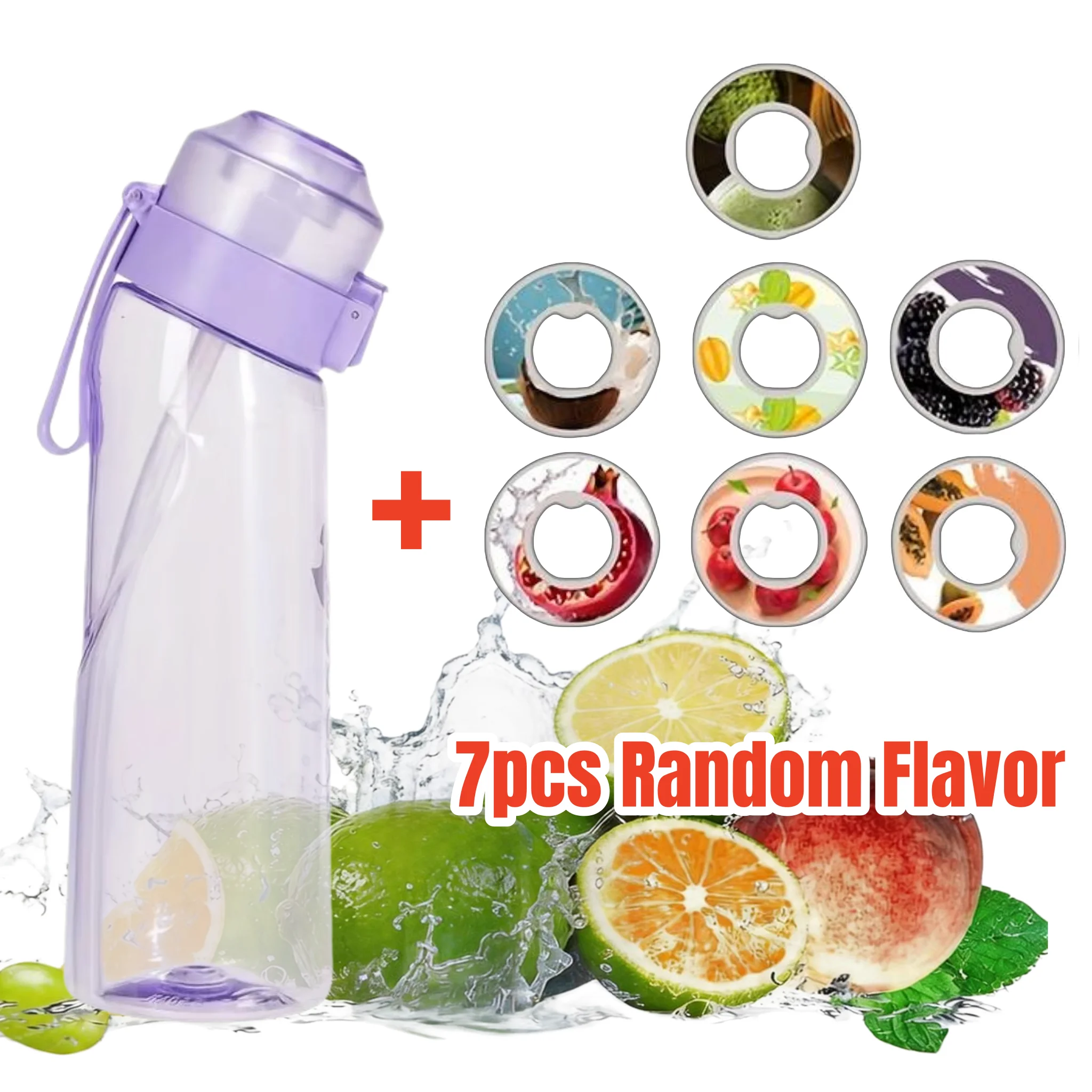 650ml/22oz Sportwasserflasche mit 7 Fruchtgeschmack-Pods, tragbare Fitnessflaschen für Outdoor-Aktivitäten, auslaufsicherer Trinkbecher