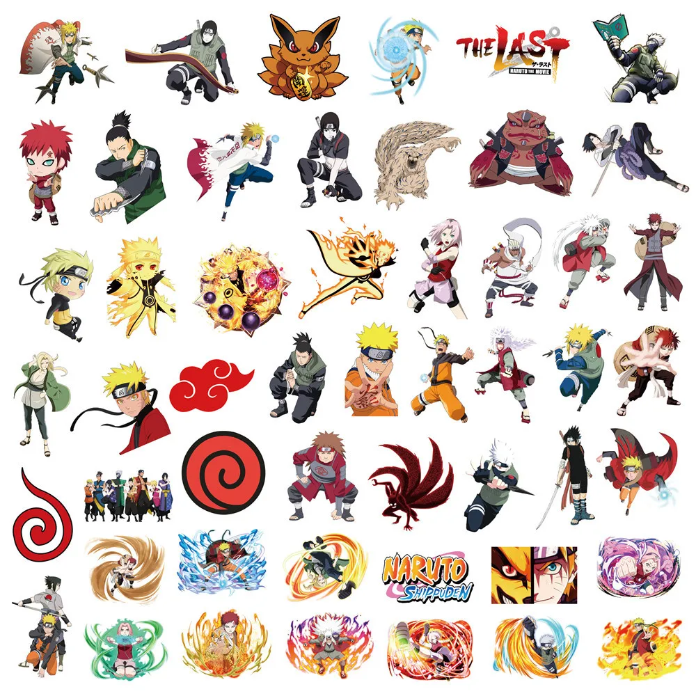 50PCS/100PCS Naruto Anime Cartoon Sticker Phone Case Laptop Ledger Suitcase DIY Decorative Waterproof Stickers Kid Toy Gift