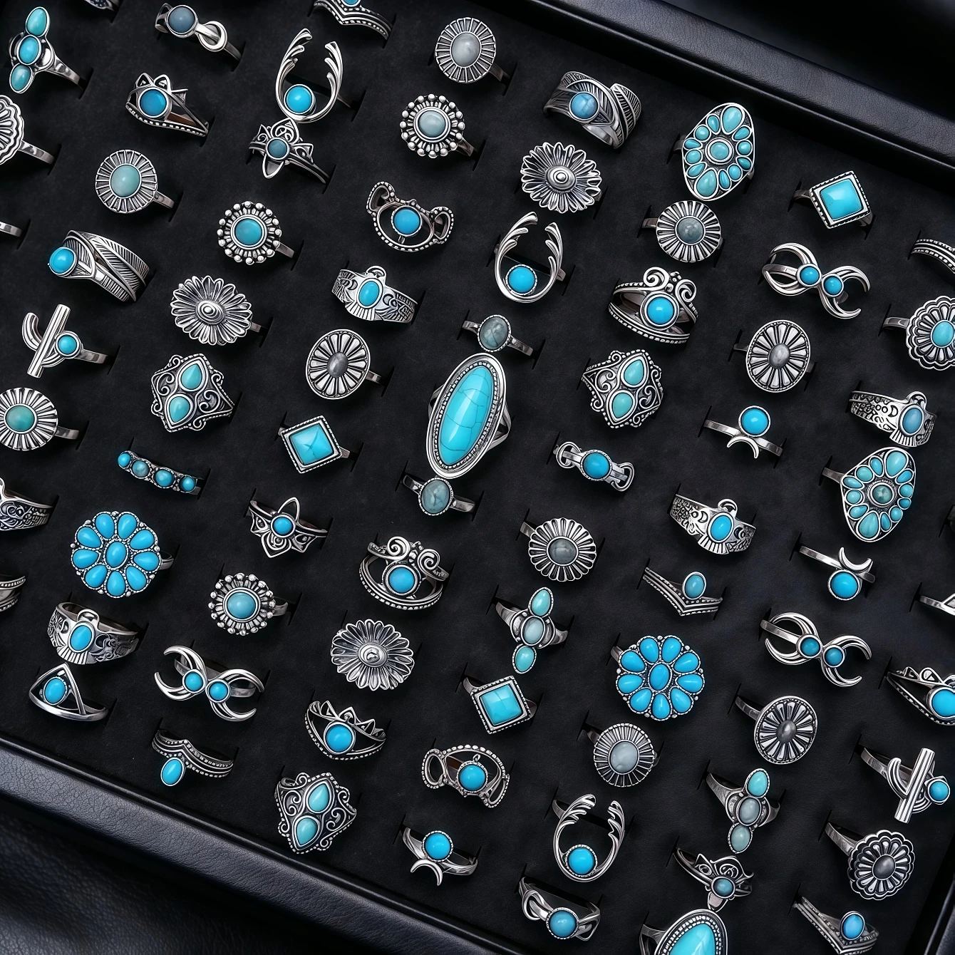 Turquoise Stone Ring - 6/8/12/24개 빈티지 보헤미안 블루 터키석 반지