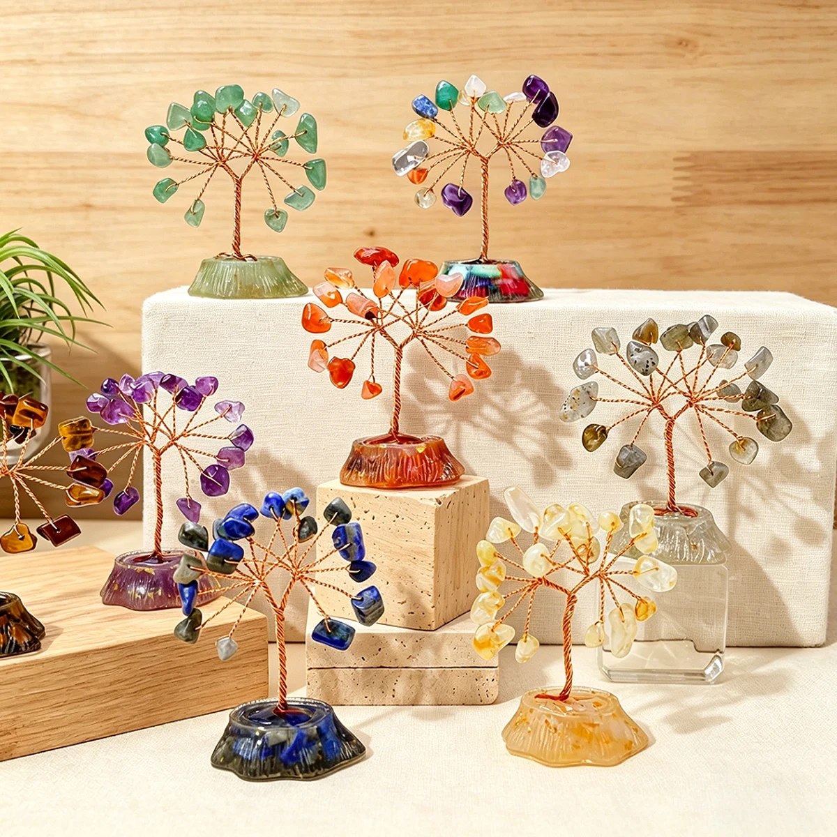 1PC 7 Chakra Natural Healing Stone Resin Mini Crystal Tree, Feng Shui Ornament, Good Luck Decor for Home Office Desk Living Room