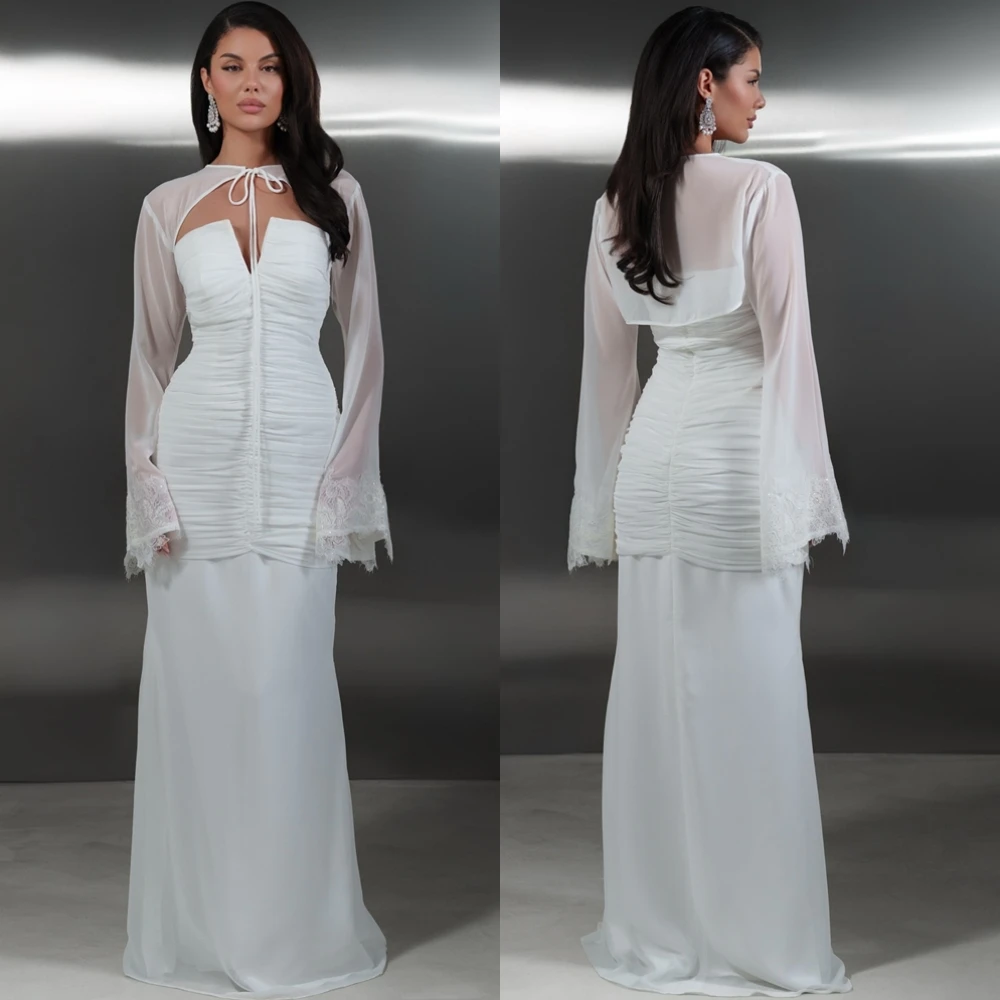 

Customized Soft Jersey Strapless Evening Dress Elegant Shawl Cocktail Dress Temperament Long Sleeves Special Occasion Gowns