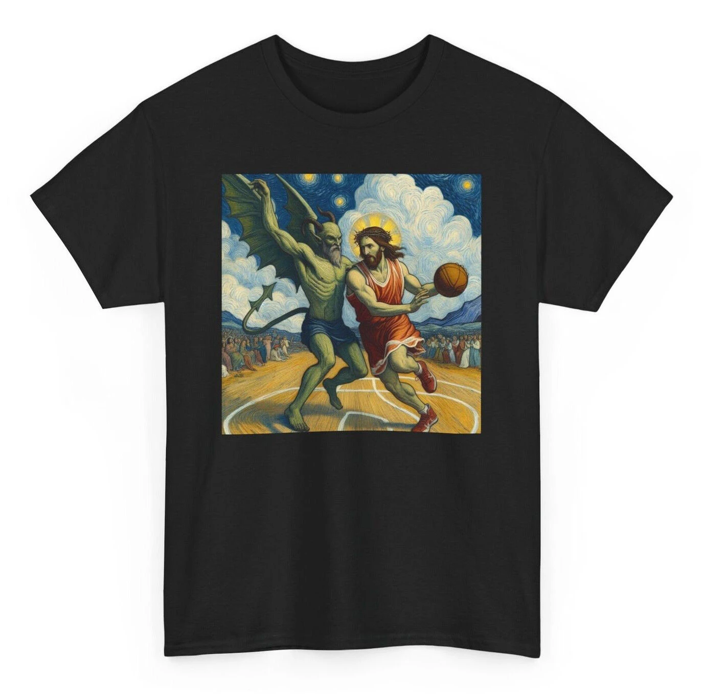 

Not Today Artistic Satan Vs Jesus Basketball Sport Vintage T-Shirt 100% Cotton O-Neck Short Sleeve Summer Casual Mens T-shirt
