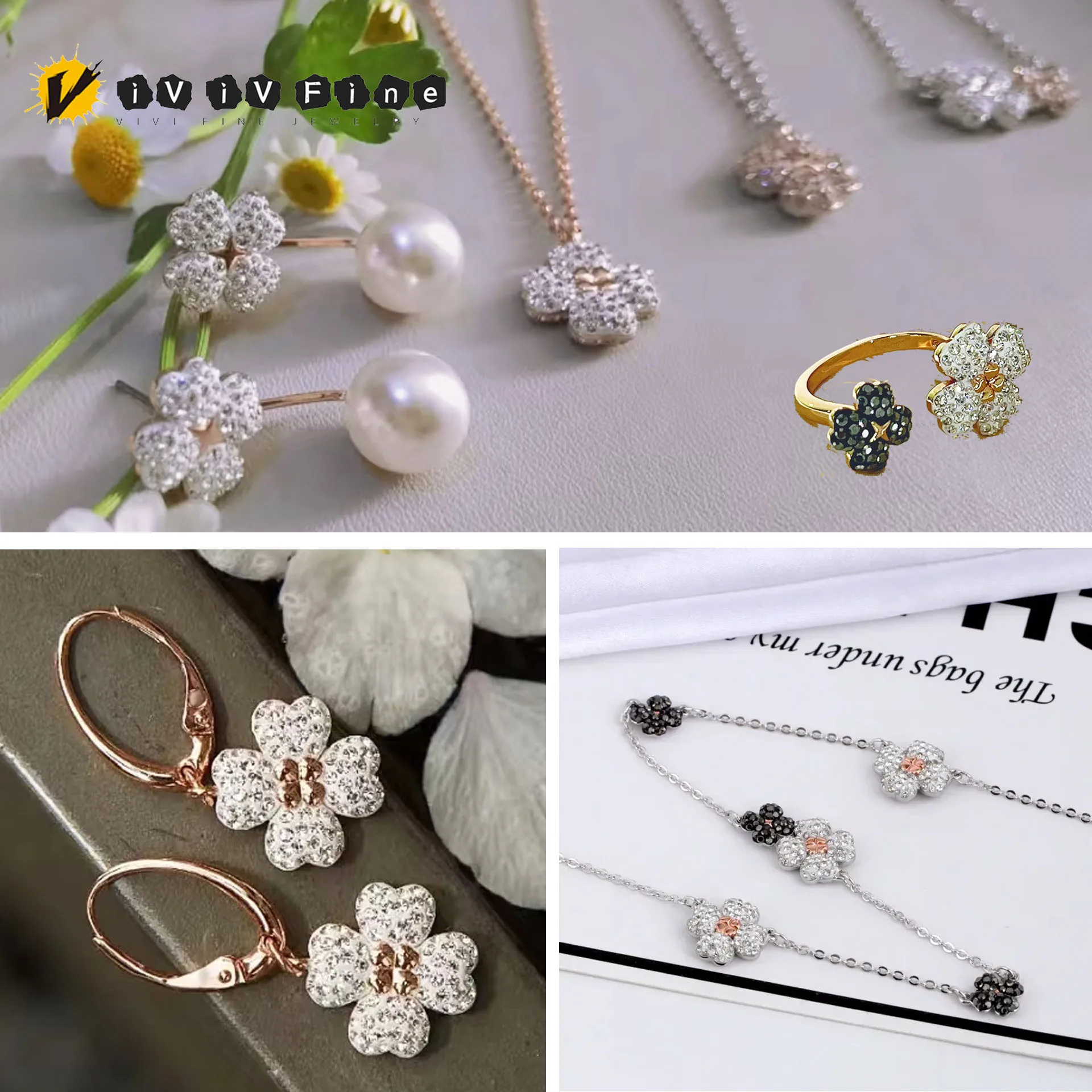 

Original 2025 Fine Jewelry Set Fashion Lucky Clover Necklace Earrings Bracelet Adjustable Ring Lucky for Women Romantic Gift