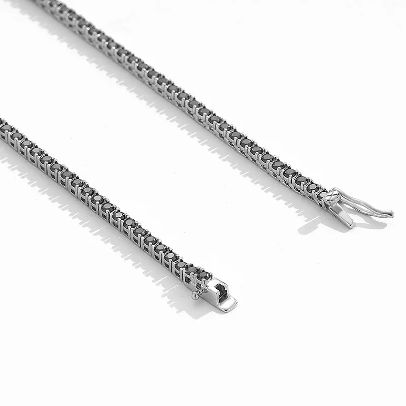 2MM Black Moissanite Tennis Necklace 925 Sterling Silver Hiphop Rock Link Chain Necklaces Women Men Gift Pass Diamond Tester
