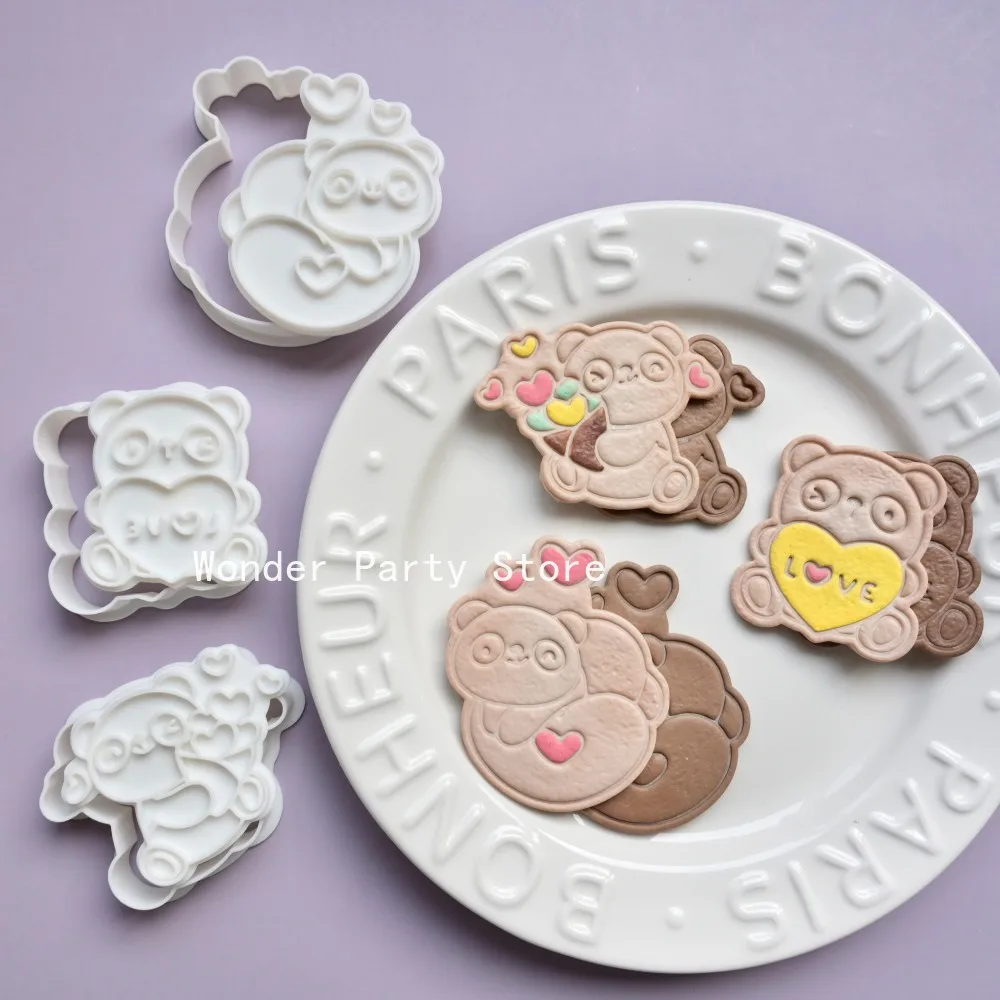 Heart Panda Cookie Cutter Valentine's Day Biscuit Sugarcraft Stamp Plunger Cutter Bread Sandwich Baking Molds Decorating Tools