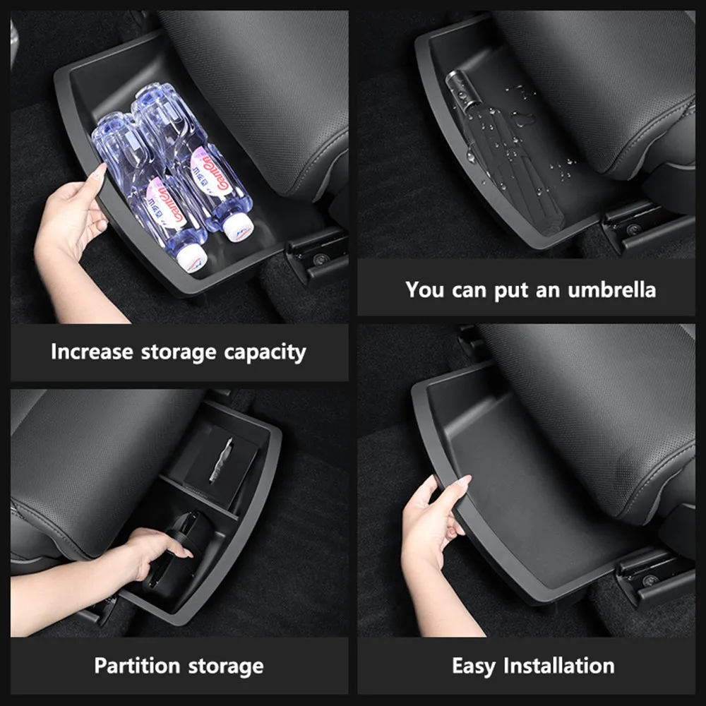 2Pcs Underseat Storage Tray Fits Tesla Model Y L 6 Seater 2026 Front Seat Organizer Box Waterproof TPE Hidden Holder Interior