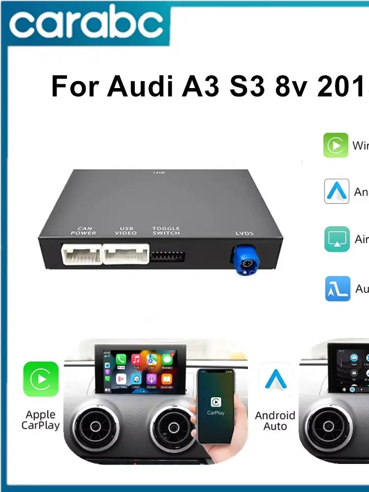 CARABC Kabelloses CarPlay Android Auto Mirror Link AirPlay Bluetooth GPS-Navigationsfunktion für Audi A3 S3 8v 2013-2018