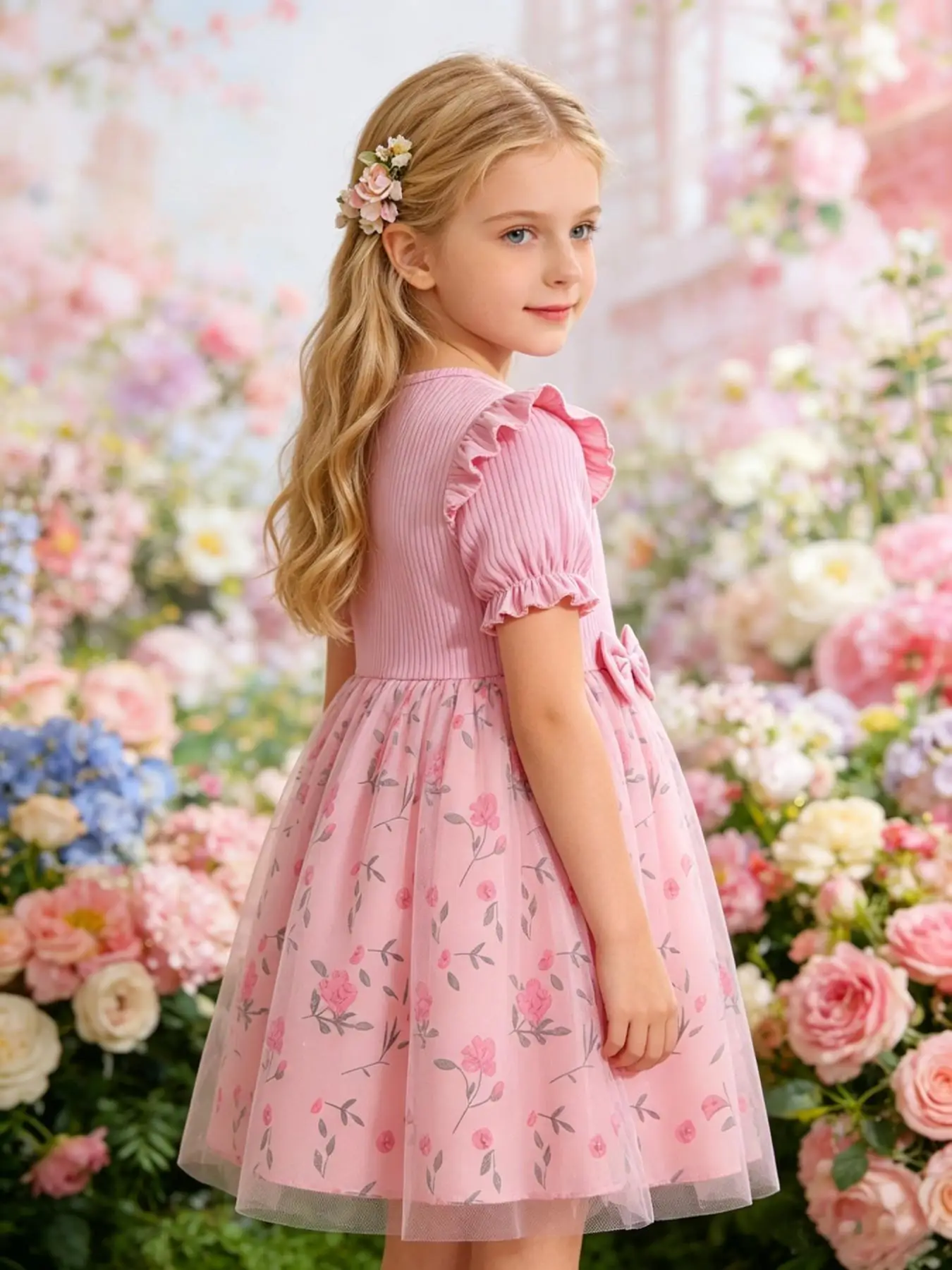 Casual dress for girls featuring a cute pony design. Suitable for summer outings, garden play, parties, birthdays, or as a gift;