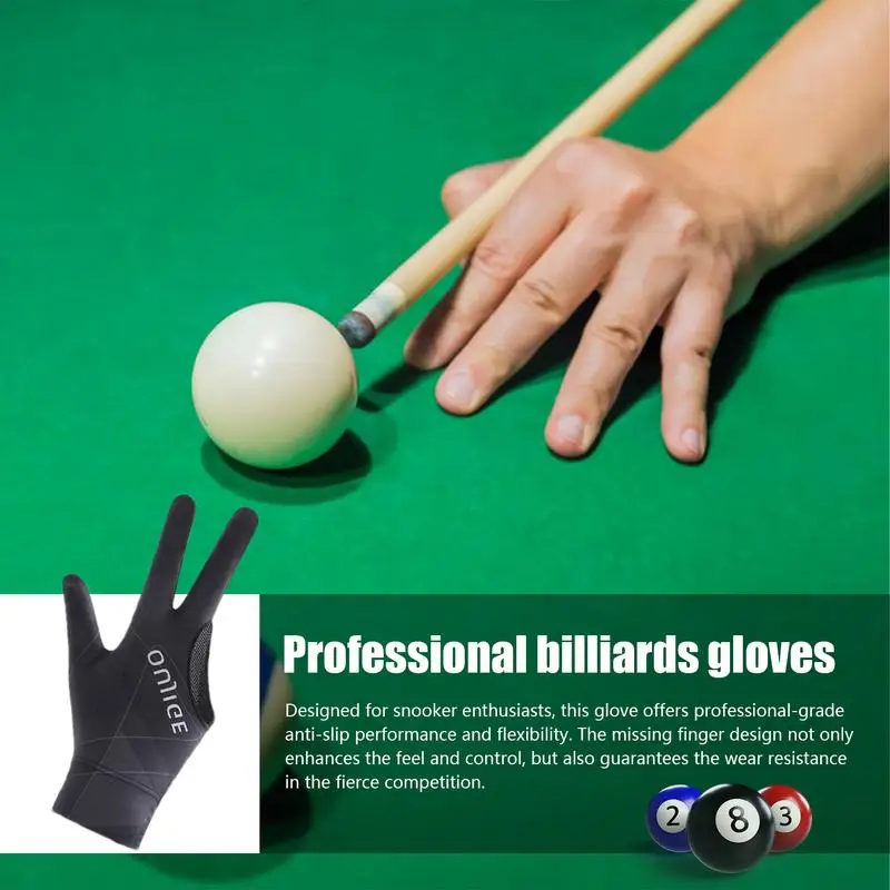 Guantes de billar suaves antideslizantes de 3 dedos, resistentes al desgaste, transpirables, accesorios de billar