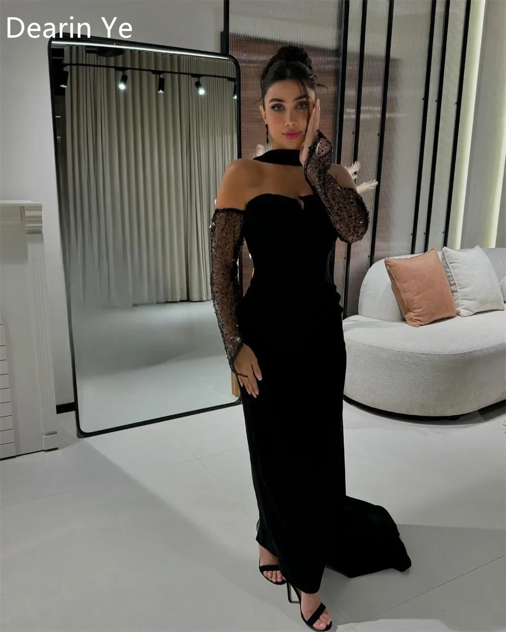 Customized Prom Gown Dearin Halter Column Floor Length Skirts Vertically Tulle Bespoke Occasion Dresses Evening Saudi Arabia For