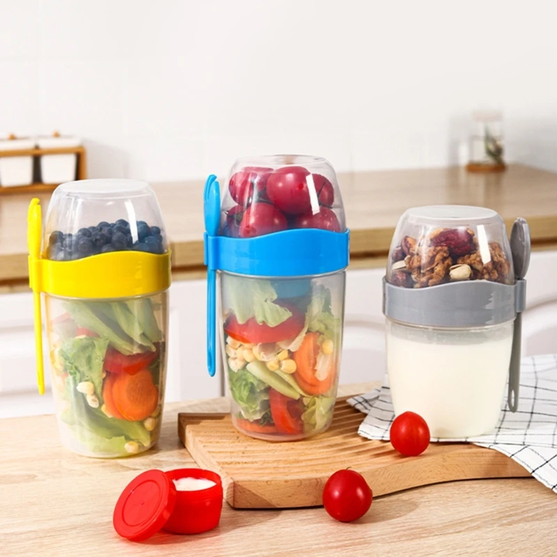 Taza delicada para frutas y verduras, reducida en grasa, con tapa, cuchara para personas ocupadas, envío directo