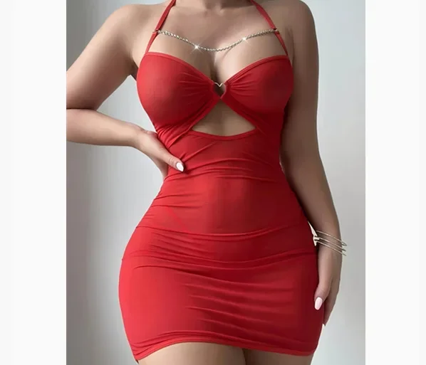 Épaules dénudées Ultra courtes Sexy soutiens-gorge pyjamas maison fronde robes chemises de nuit Sexi femmes chemise de nuit Lingerie voir à travers Homewear