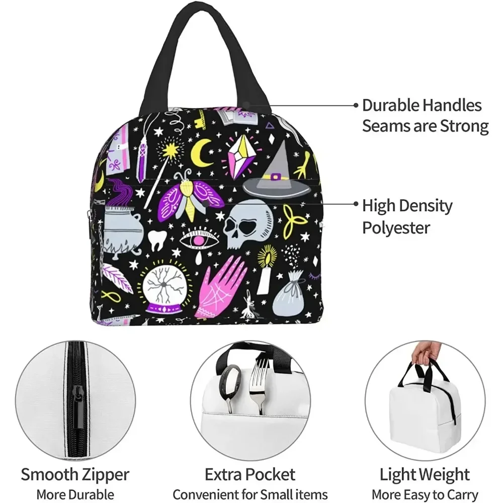 

Magic Witch Goth Lunch Box Reusable Lunch Bag Insulated Meal Bags Food Container for Boys Girls Men Women Work Travel Picnic