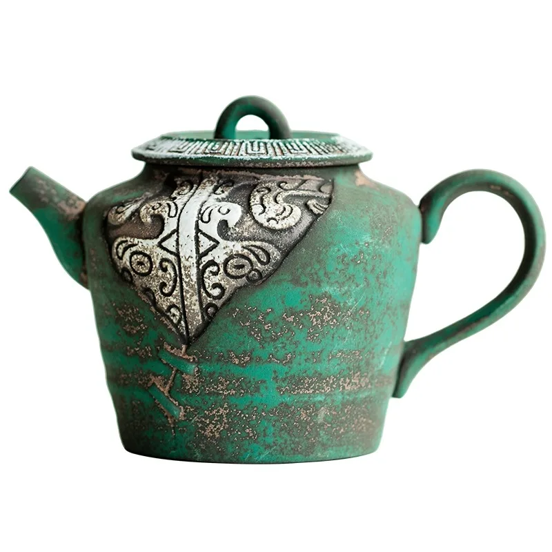 Tuotu Pure Handmade Tea Pot Chinese Home Creative Pottery Pot Old Rock Mud Lake Green Powder Pattern Tea Pot