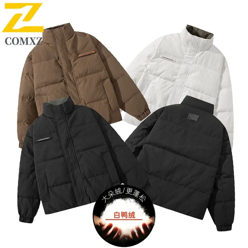 COMXZ 厚手パーカーコート 大きいサイズ スタンドカラー 高品質 防寒 防雪 中綿入りジャケット スキー ミニマリスト メンズ パファージャケット