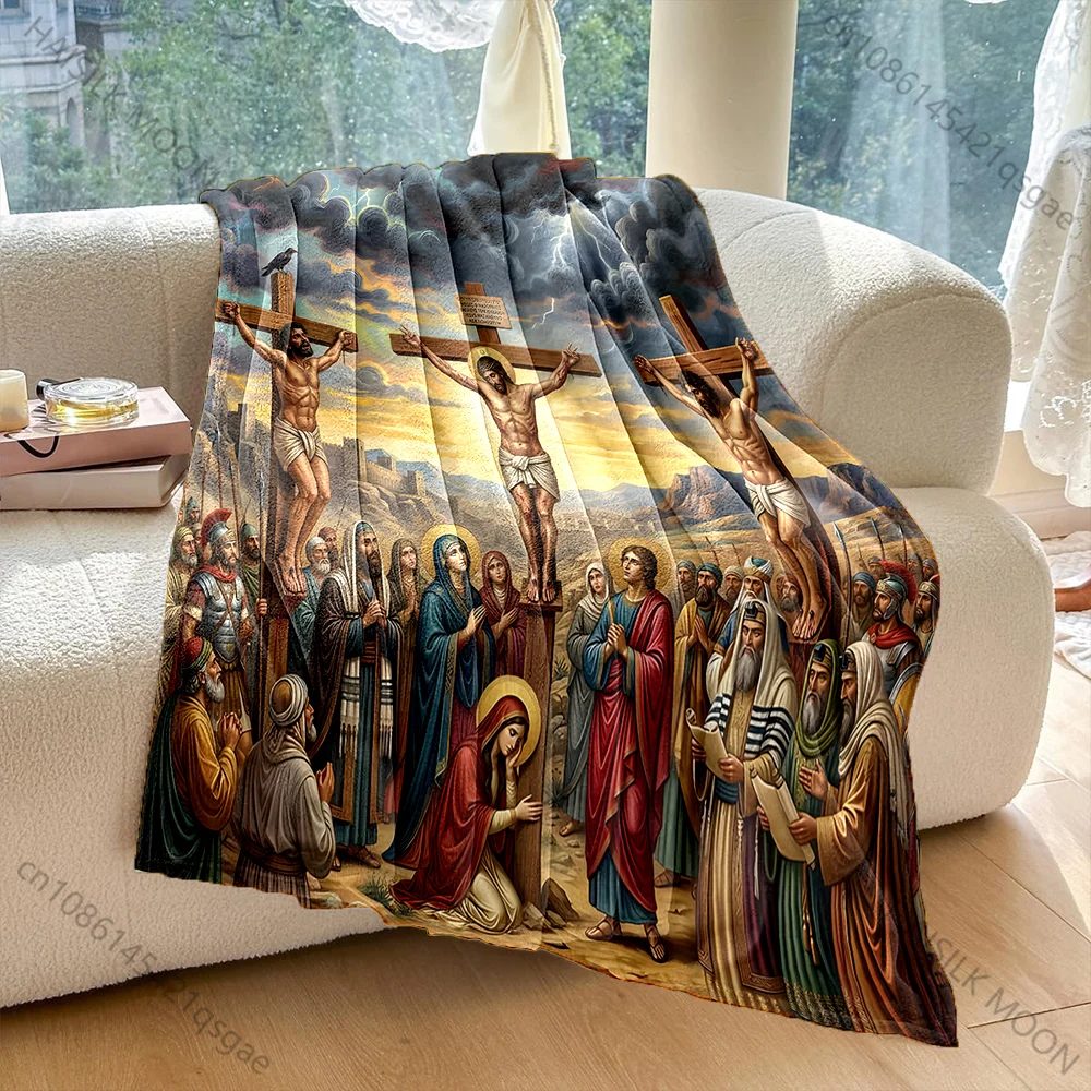 Crucifixion with crowd witnesses Print Blanket Warm Soft Fluffy Kids and Adult Sofa Bed Throw Blanket Outdoor Travel Camping RV