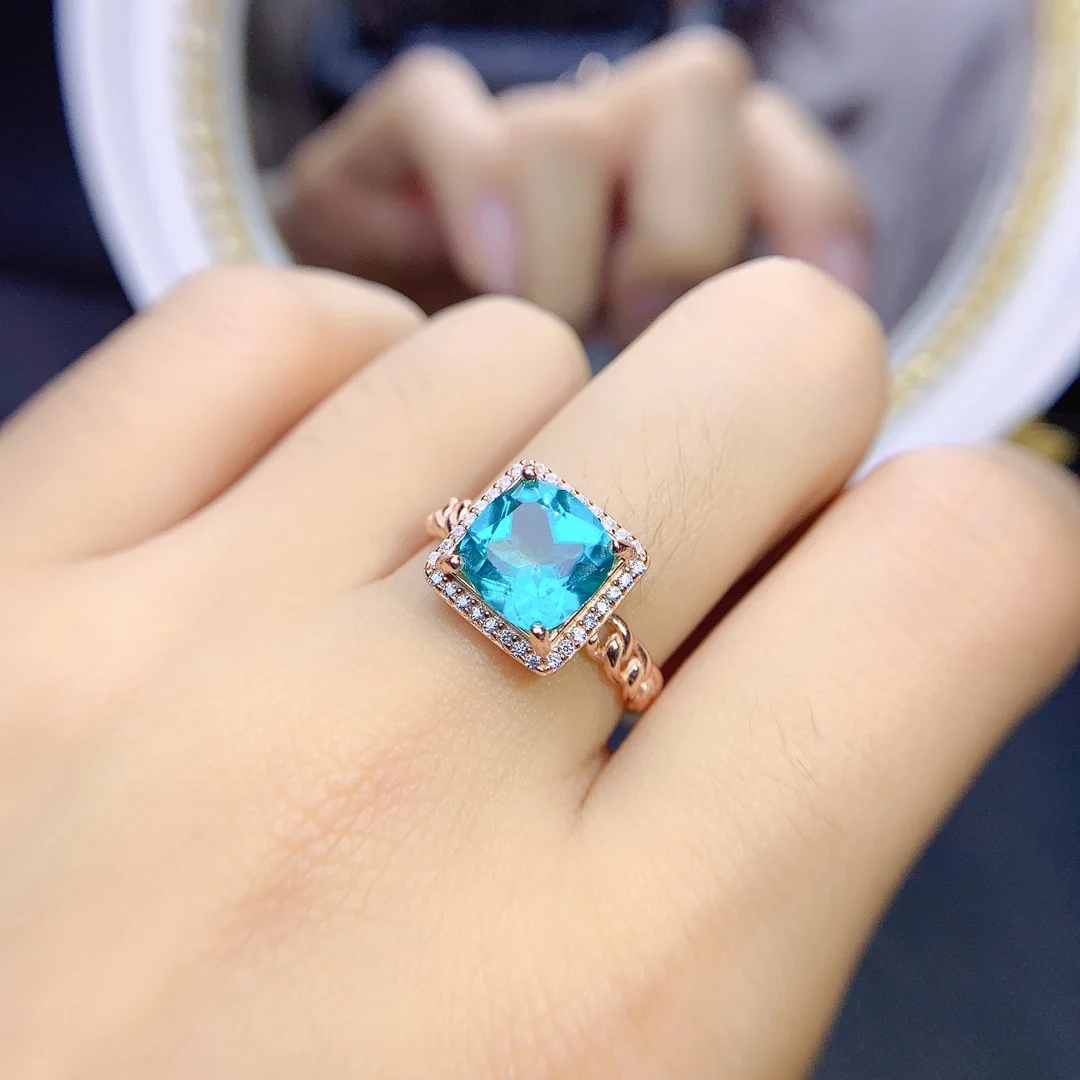 

Natural Gemstone Ring Rose Gold Engagement Ring 925 Sterling Silver Natural Paraiba Bridal Promise Ring