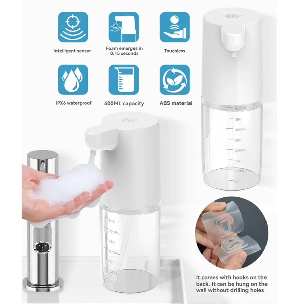 update. 400ML Foam Output USB Soap Dispenser Infrared Sensor Hands-Free for Kitchen and Bathroom