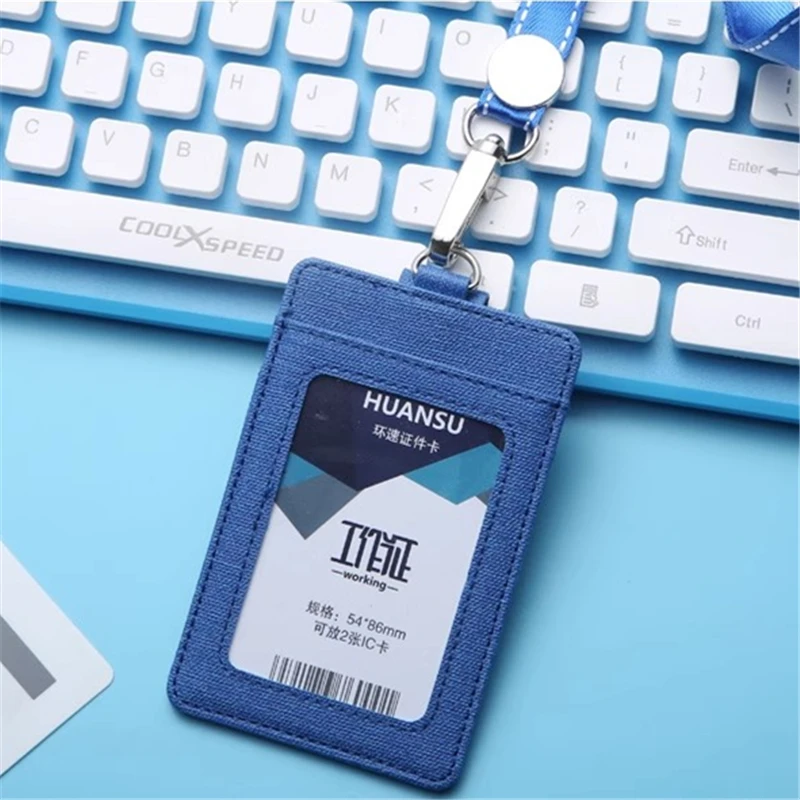 

1Set ID Pass Work Card Holder Working Permit Case Vertical Badge Card Cover Case for Staff Business Card Protector with Lanyard