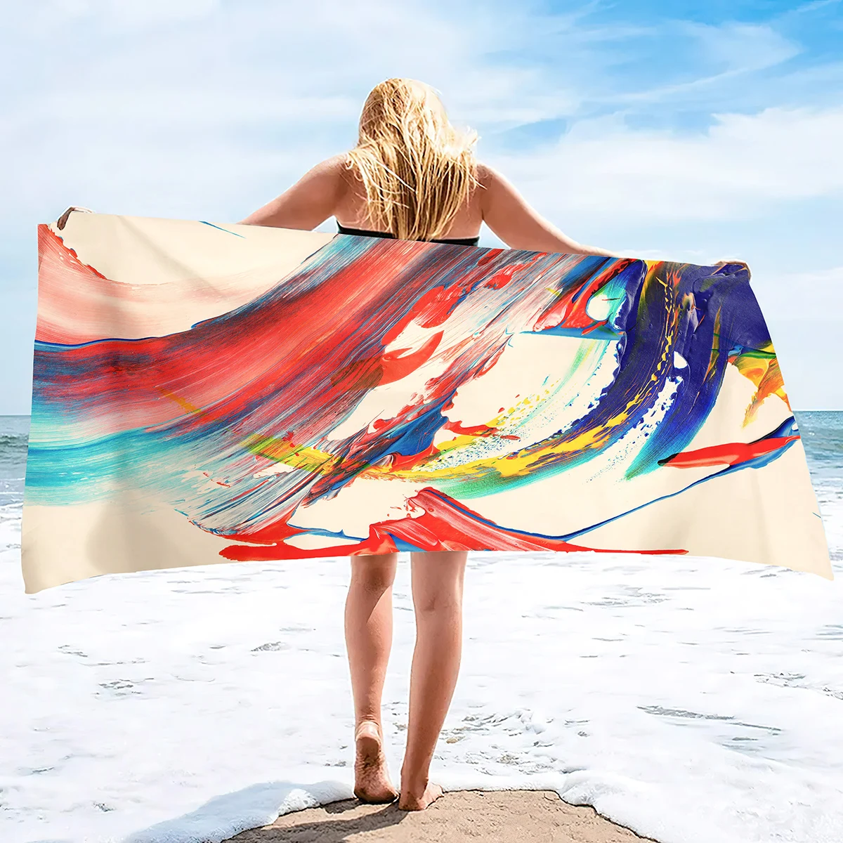 Microfiber Beach Towels Quick Drying ,Ink Painting Style Absorbent Sand Free Swim Pool   Blanket for Camping