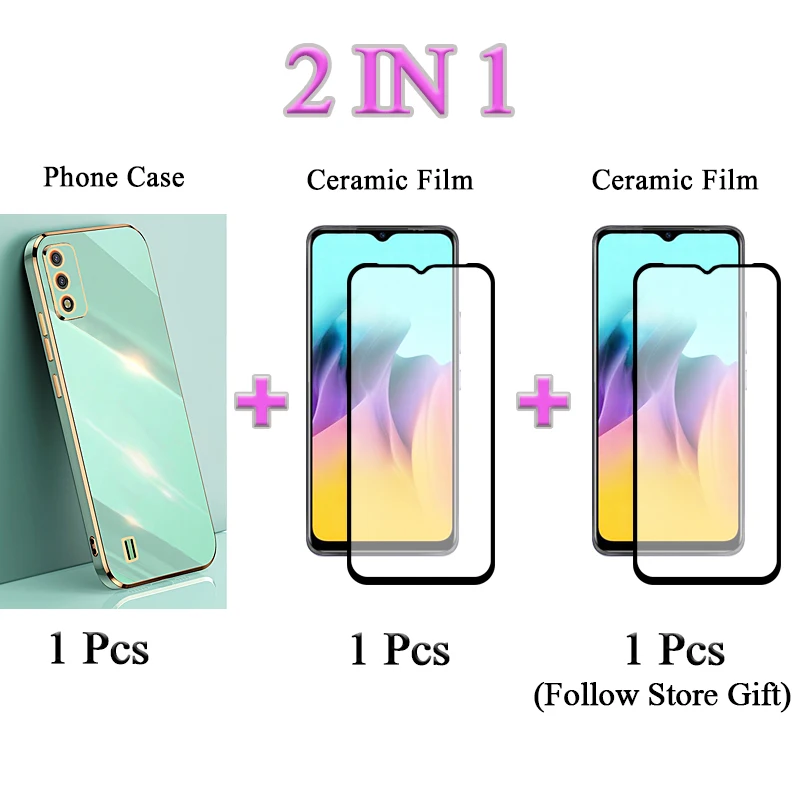 2 IN 1 For ITEL P37 Pro Vision 2 Plus Gold Edge Plating Case With Two Piece Ceramic Film