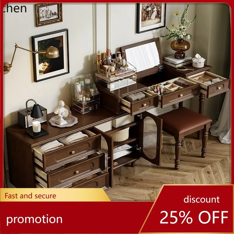 HXL Solid Wood Dressing Table and Chest of Drawers Integrated Home Makeup Table Bedroom Bedside Cabinet