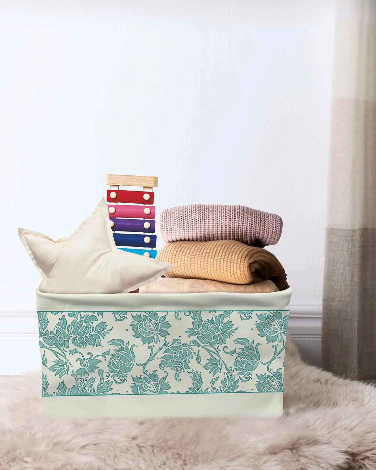 Ethnic Style, Retro Hand-Painted Basket Clothes Folding Storage Box For Nursery Underwear Toy Organizer Laundry Basket With Hand