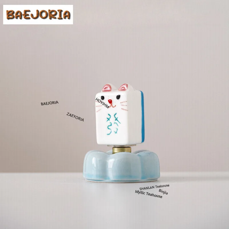BAEJORIA Cat Mahjong Rotating Ceramic Tea Pet Zen Tea Games Tea Figurine Play Toys Tea Statue Ornaments Accessories Workmanship view 5