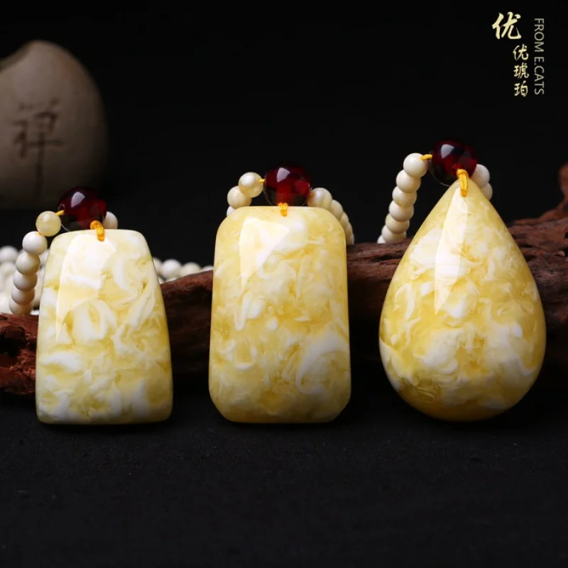 Live Streaming Drainage Gift White Beeswax Pendant Tranquility and Peace Plate Pendant Sweater Necklace Amber Women's Water Drop