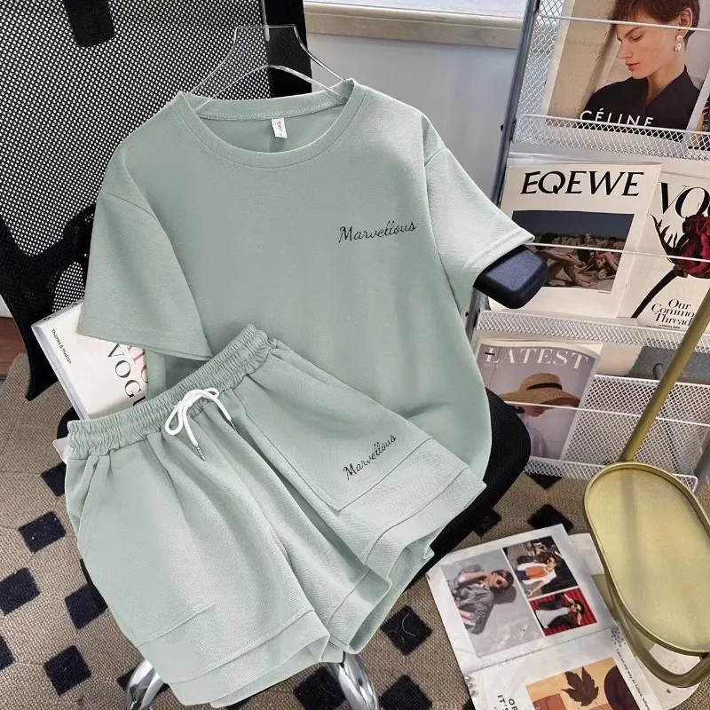 Women's New Summer Casual Running Sportswear Suit Korean Version Loose Foreign Style Short-sleeved Shorts Two-piece Set Tide