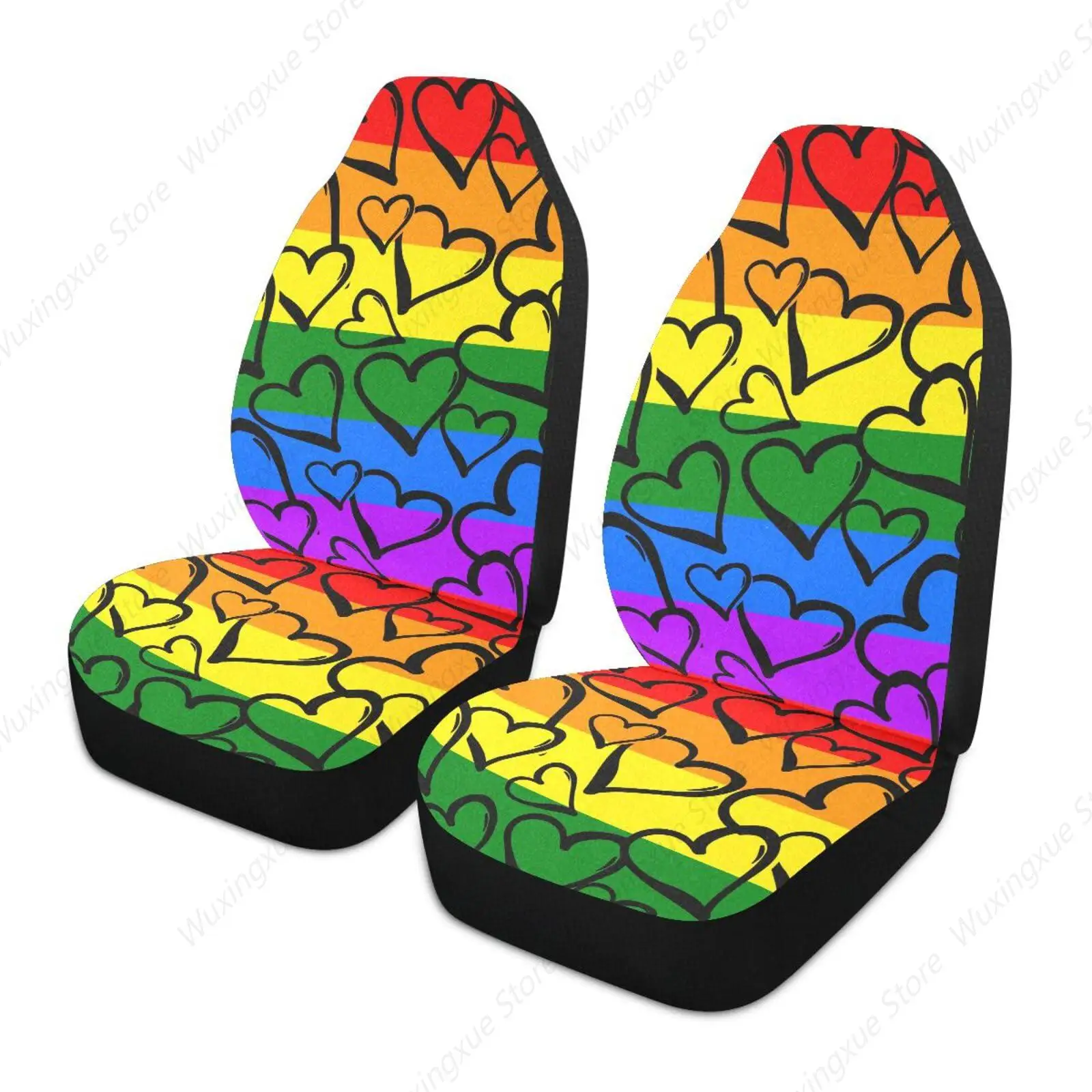 

Чехол на автомобильное сиденье Gay Pride, радужная цветная ткань с принтом сердечек, универсальная защита передних сидений, подходит для седана, внедорожника, грузовика