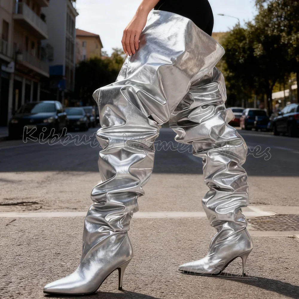 Platform Boots Over The Knee Leather Solid Color Leather Slip-On Fashion Luxury Elegant Concise Sexy Novelty Spicy Girls Shoes