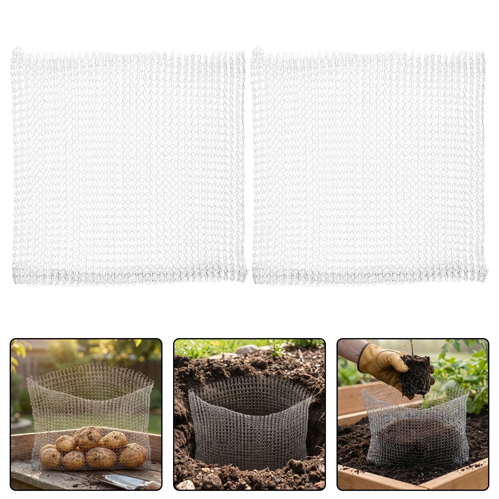 7Pcs Root Guard Mesh Wire Baskets Stainless Steel Plant Protection Bags Strong Breathable Netting for Tubers Vegetables