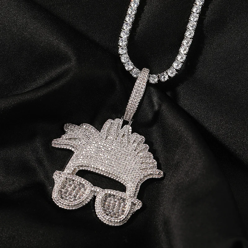 

Хип-хоп ожерелья с подвесками-аватарами рэперов и крутые солнцезащитные очки, инкрустированные камнями CZ 3A+, в стиле «Ice Out», для мужчин, рэперские украшения, дропшиппинг