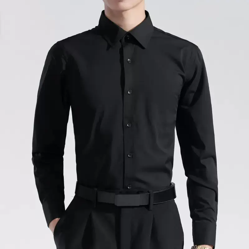 White Slim Fit Business Casual Youth Shirt Korean Fashion Mens  Collar Fleece Lined Thickened Autumn Spring Shirt
