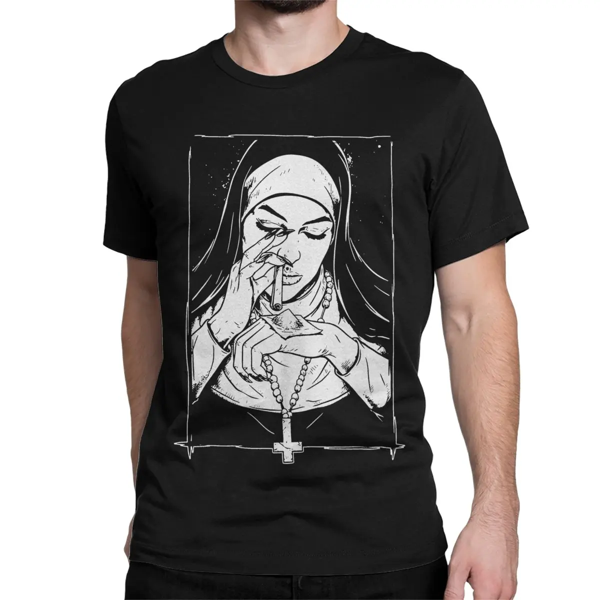 Bad Nun Gothic Satanic T Shirt Men 100% Cotton Creative T-Shirts Crewneck Tee Shirt Short Sleeve Clothes Birthday Present