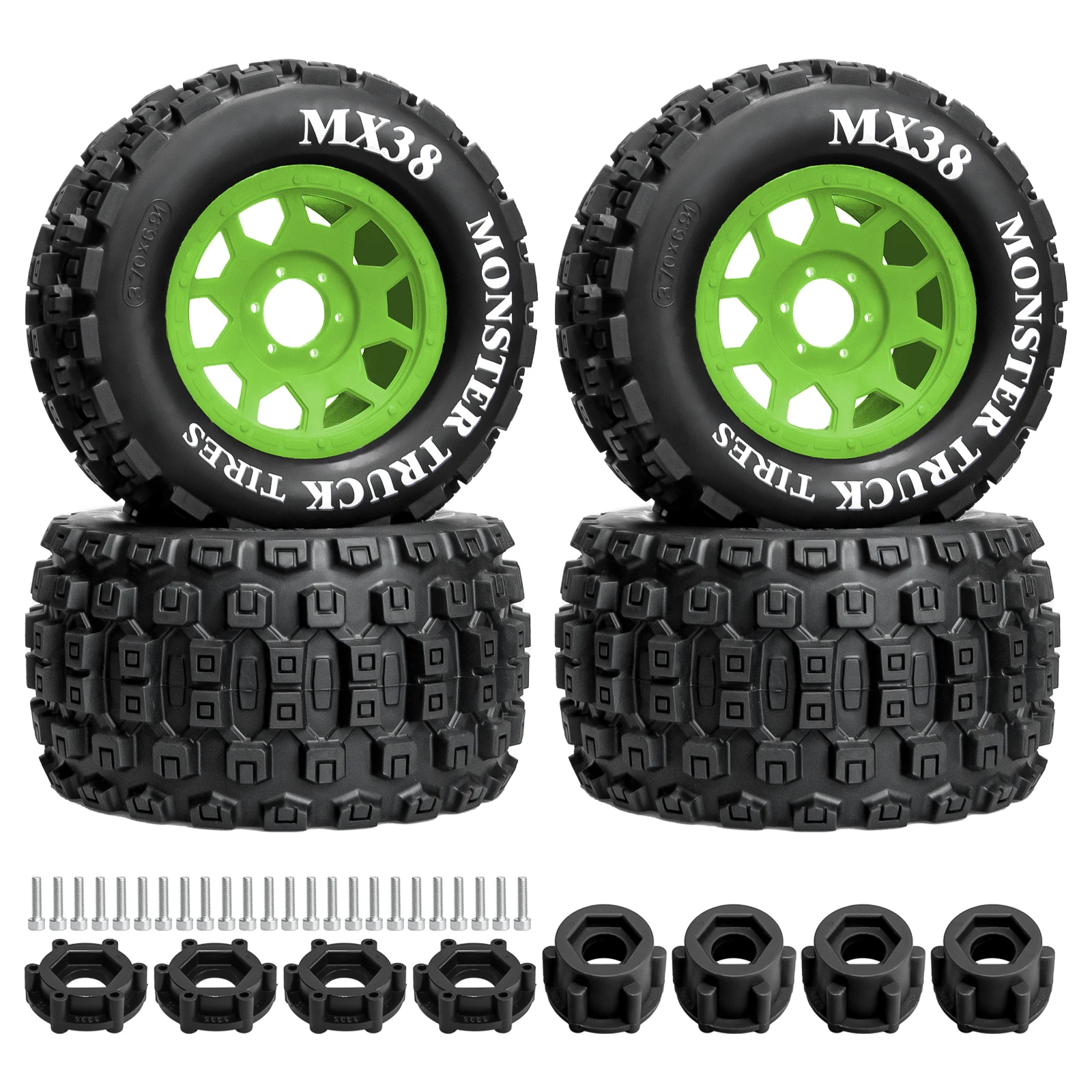 HFLRC MX38 175mm 3.8in Monster Truck Tires Wheels 4PCS 17mm Hex for 1/8 ARRMA Kraton 6S Notorious Outcast Traxxas E-Revo