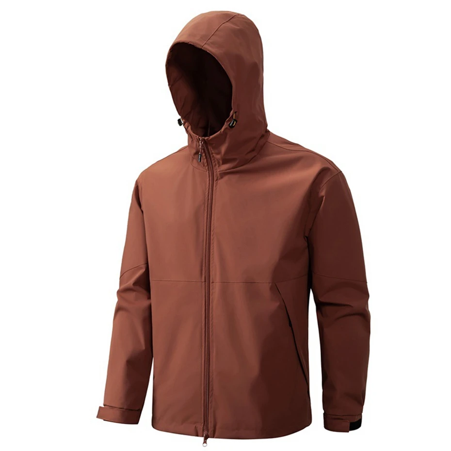 Black Waterproof Windbreaker Jacket Men Hooded Jacket Spring Autumn Fashion Casual Solid Color Camp Jacket Coat Male