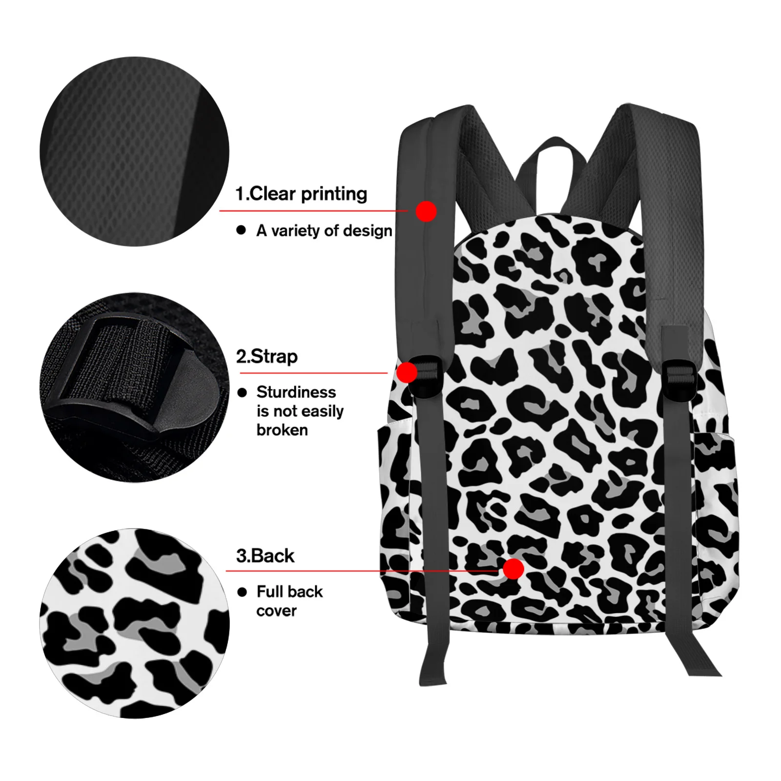 Imagem -03 - Mochila de Textura de Pele Leopardo Preto e Branco para Adolescentes Mochilas Escolares para Estudantes Bolsa de Viagem Casual Feminina