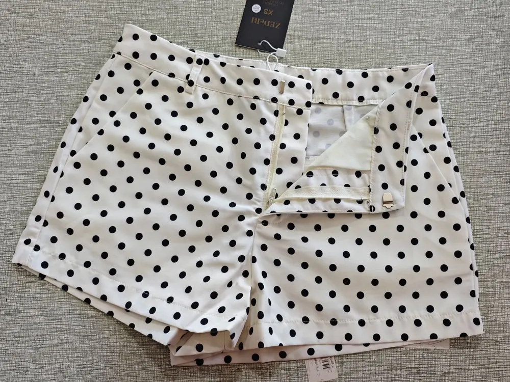 HH Weibliche Herbst Mode Polka Dot Gedruckt Set Lange Ärmel Rollkragen Kordelzug Jacke + A-line Shorts frauen Vintage Anzug – Detail 14