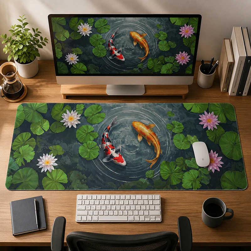 Lotus Leaf Koi Pond Mouse Pad Gaming printon demand Computer Mousepad XXL Playmat Soft Office Computer Desktop Mouse Pad