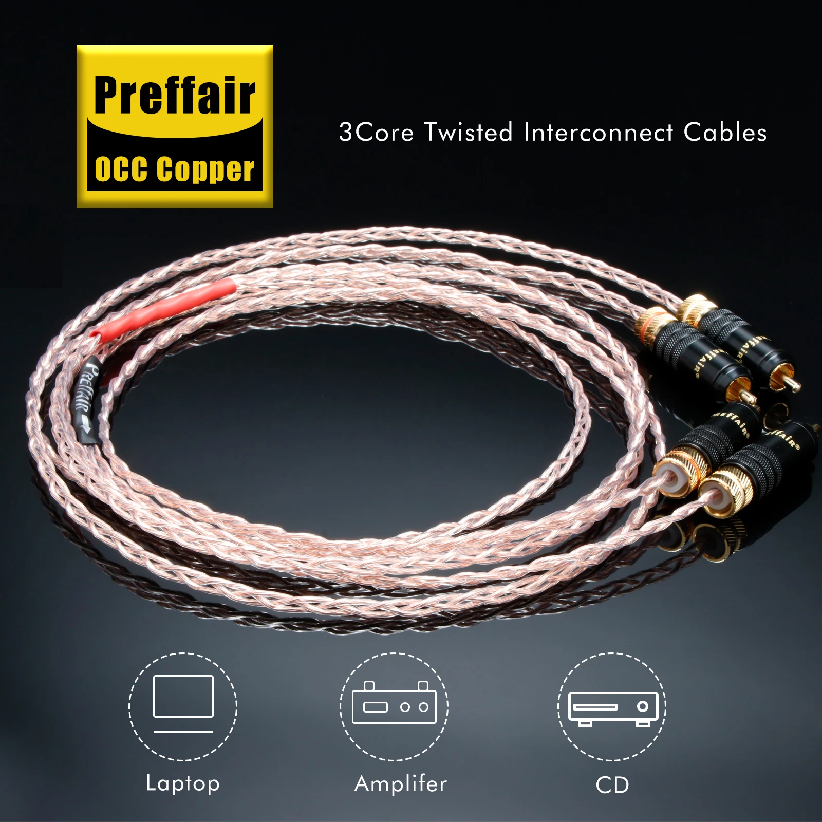 Preffair X449R1730 3CU Analoges RCA-Kabel aus reinem Kupfer, superweiches RCA-zu-RCA-Verbindungskabel, HIFI-Phono für DAC, DVD-Verstärker – Detail 3