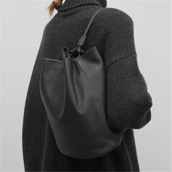 Joe Leather Backpack For Women Minimalist Style Bags In Fine Grain Calfskin Drawstring Opening Shoulder Strapes 2024 New Bags