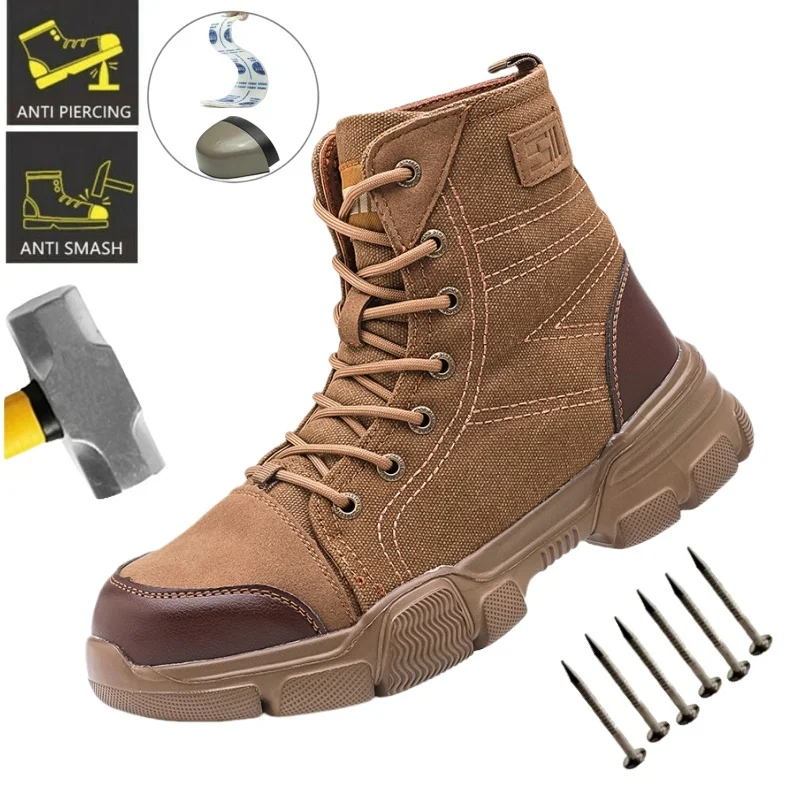 

Canvas Steel Toe Safety Shoes Men's Anti Smashing Work Shoes Puncture Resistant Indestructible Light Breathable Shoes
