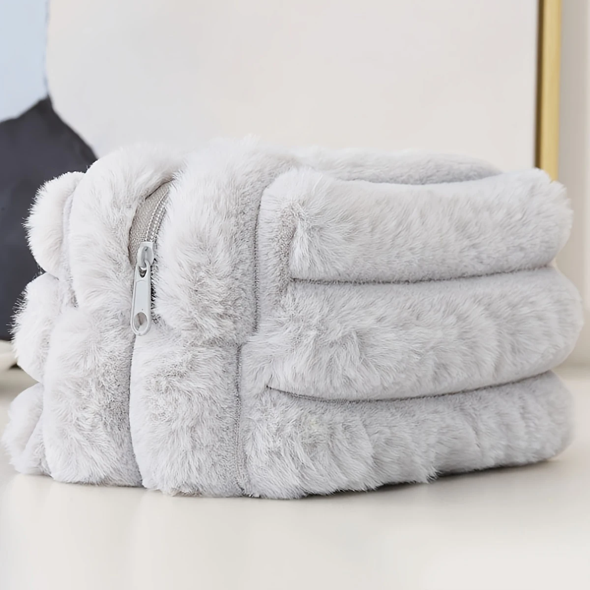 حقيبة تخزين مستحضرات التجميل من القطيفة ذات لون خالص، عالية المظهر، بناتي، مخططة سميكة، بلون الحلوى ذات سعة كبيرة